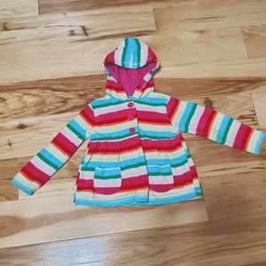 Girls Rainbow Fleece Button Up Sweater with Hood 3T
